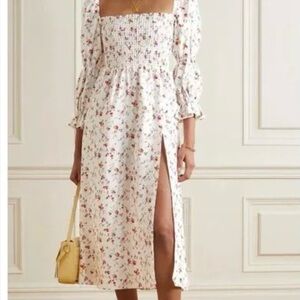 Reformation Cream and Red Floral Smocked Top